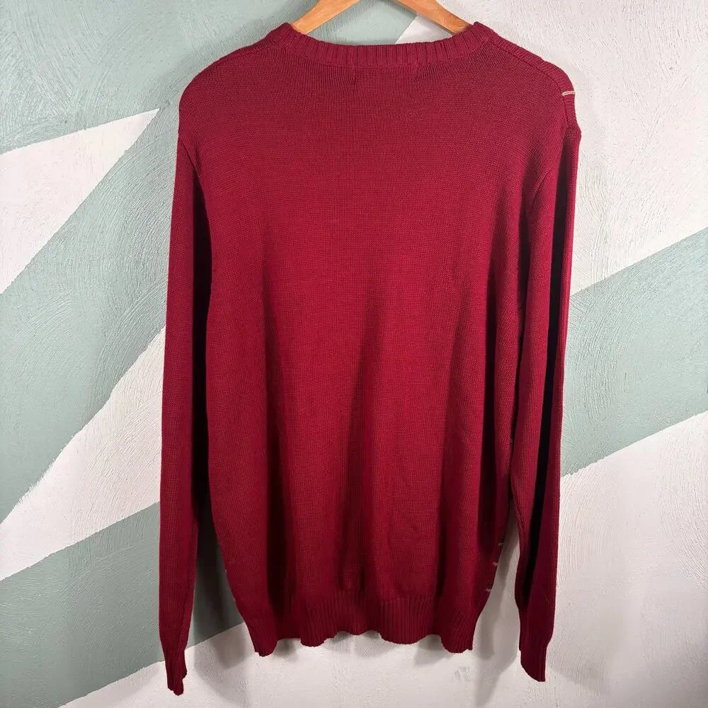 OSCAR‎ DE LA RENTA Mens Large Sweaters NWT Jumper Red Knit Check Crew Pullover
